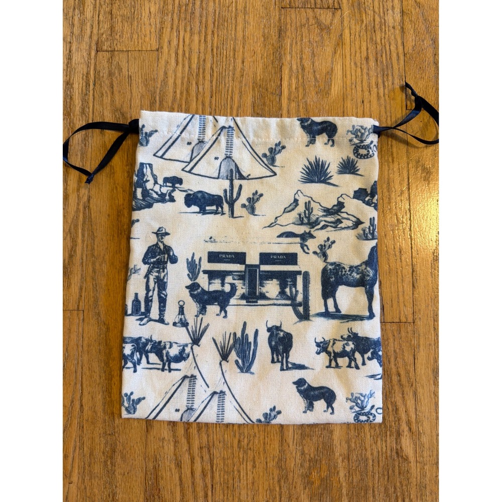 Katie Kime Prada Marfa Western Toile Drawstring Dust Bag Blue Cowboy 10.5x8.5 - Picture 2 of 6